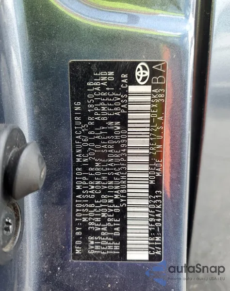 2015 Toyota Corolla L из США, поврежденный, VIN 5YFBURHE3FP349900